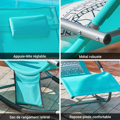 SoBuy OGS28-HBx2 Lot de 2 Chaise Longue Transat de Jardin Bascule avec Appui-tête Réglable et Pochette latérale