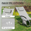 SoBuy OGS28-HGx2 Lot de 2 Chaises Longues à Bascule – Appui-Tête Réglable, Pochette Latérale, Textilène, Charge 150 kg, Gris