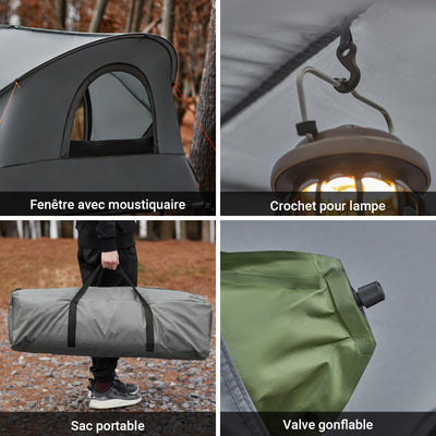 SoBuy OGS60-HG Lit de Camping Pliable en Aluminium Léger, 3 en 1 avec Toit Anti-UV + Matelas Gonflable Intégré + Sac de Transport, 1 Personne