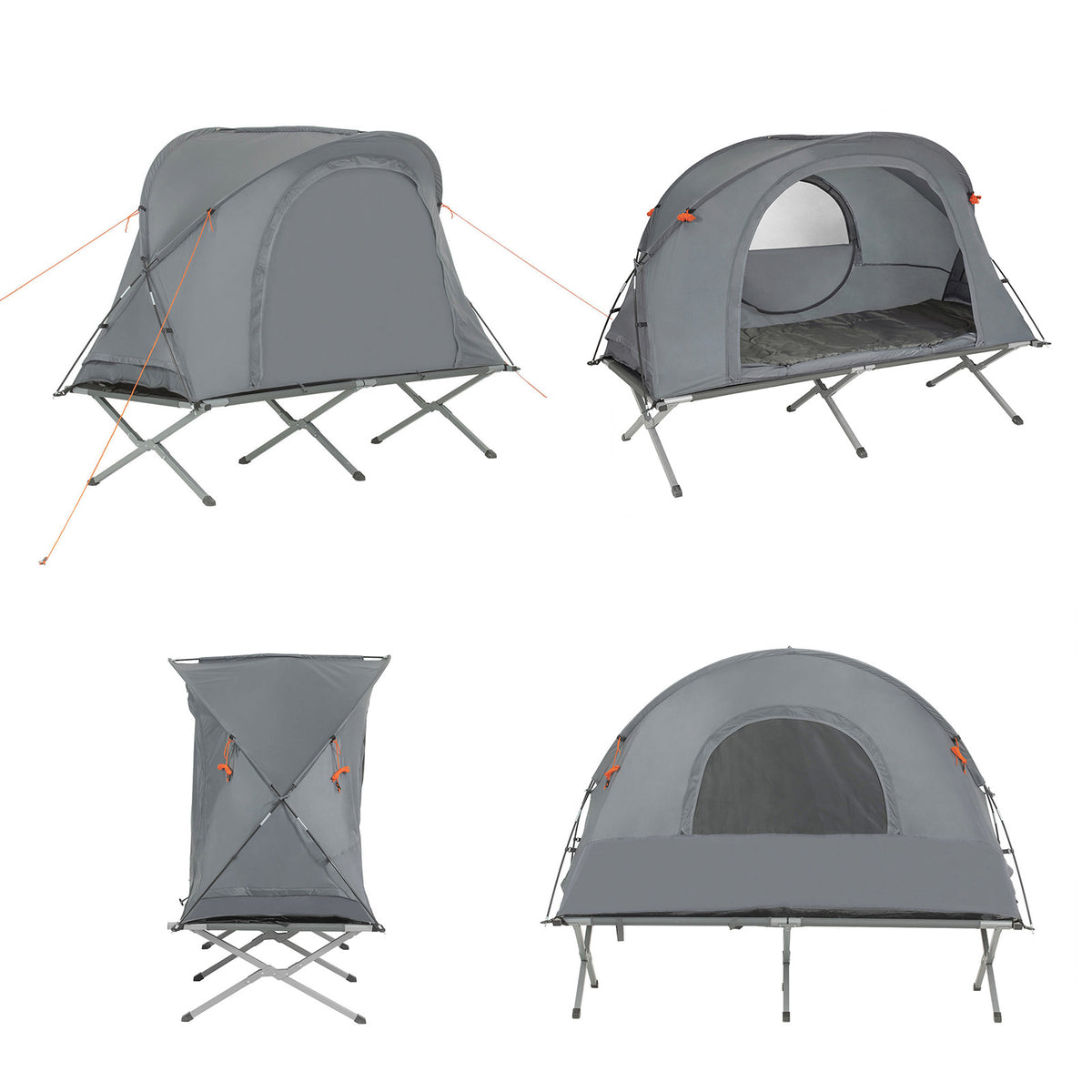 SoBuy OGS60-HG Lit de Camping Pliable en Aluminium Léger, 3 en 1 avec Toit Anti-UV + Matelas Gonflable Intégré + Sac de Transport, 1 Personne