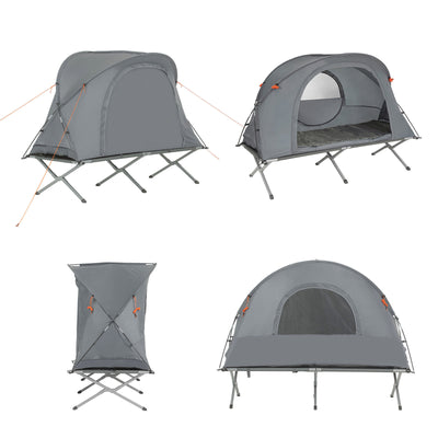 SoBuy OGS60-HG Lit de Camping Pliable en Aluminium Léger, 3 en 1 avec Toit Anti-UV + Matelas Gonflable Intégré + Sac de Transport, 1 Personne
