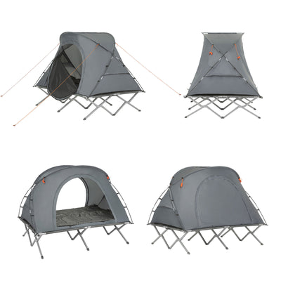 SoBuy OGS60-L-HG Lit de Camping 2 Personnes 3 en 1 – Toit Anti-UV, Matelas Gonflable Intégré, Charge 300 kg, Sac à Roulettes, Gris