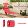 SoBuy OGS48-Rx2 Lot de 2 Transats de Jardin Pliable avec Oreiller, Pare-Soleil et Poche Latérale, pour Terrasse, Plage et Piscine – L155×P56×H81 cm, Rouge