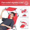 SoBuy OGS48-Rx2 Lot de 2 Transats de Jardin Pliable avec Oreiller, Pare-Soleil et Poche Latérale, pour Terrasse, Plage et Piscine – L155×P56×H81 cm, Rouge
