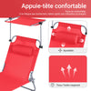 SoBuy OGS48-Rx2 Lot de 2 Transats de Jardin Pliable avec Oreiller, Pare-Soleil et Poche Latérale, pour Terrasse, Plage et Piscine – L155×P56×H81 cm, Rouge