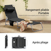 SoBuy OGS35-SCH Transat de Jardin Pliable avec Oreiller et Poche Latérale, Chaise Longue Relax, Confortable, Design Fonctionnel – L155×P56×H81 cm, Noir