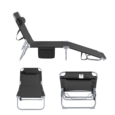SoBuy OGS35-SCH Transat de Jardin Pliable avec Oreiller et Poche Latérale, Chaise Longue Relax, Confortable, Design Fonctionnel – L155×P56×H81 cm, Noir