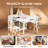 SoBuy KMB113-W Ensemble Table Enfant + 2 Chaises – Compartiment, 2 Boîtes de Rangement, Chaises Rangeables, Blanc