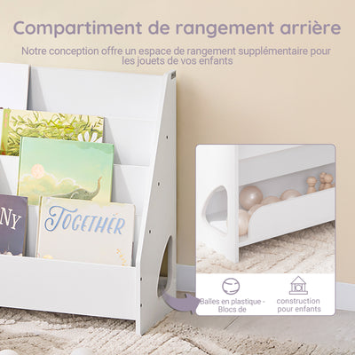 SoBuy KMB32-K-W Bibliothèque Enfant Montessori avec 4 Niveaux, Coins Arrondis et Dispositif Anti-Basculement – L70×P30×H60 cm, PB E1, Blanc