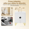 SoBuy FBT115-E-W Table de Chevet avec Prise Intégrée 4-en-1 – 2 Prises, USB, Type-C, 2 Tiroirs, Poignées Dorées, Blanc