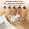 SoBuy FBT175-E-WN Table de Chevet Murale avec LED à Détection de Mouvement, 2 Tiroirs Push – Blanc/Naturel, 40×29,8×25,6 cm