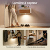 SoBuy FBT174-E-WN Table de Chevet Murale avec Lampe LED à Détection de Mouvement, 2 Tiroirs – Flottante, Blanc Naturel, 40×29,8×15,6 cm