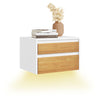 SoBuy FBT175-E-WN Table de Chevet Murale avec LED à Détection de Mouvement, 2 Tiroirs Push – Blanc/Naturel, 40×29,8×25,6 cm