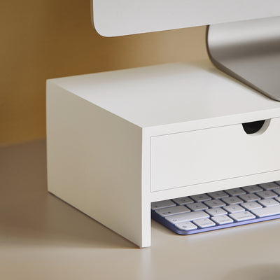 SoBuy BBF02-W Support Écran PC Rehausseur Ecran PC Bureau avec 2 Tiroirs et Rangement Support Moniteur Universel pour Ordinateur Portable ou Écran Blanc 47x18x11cm