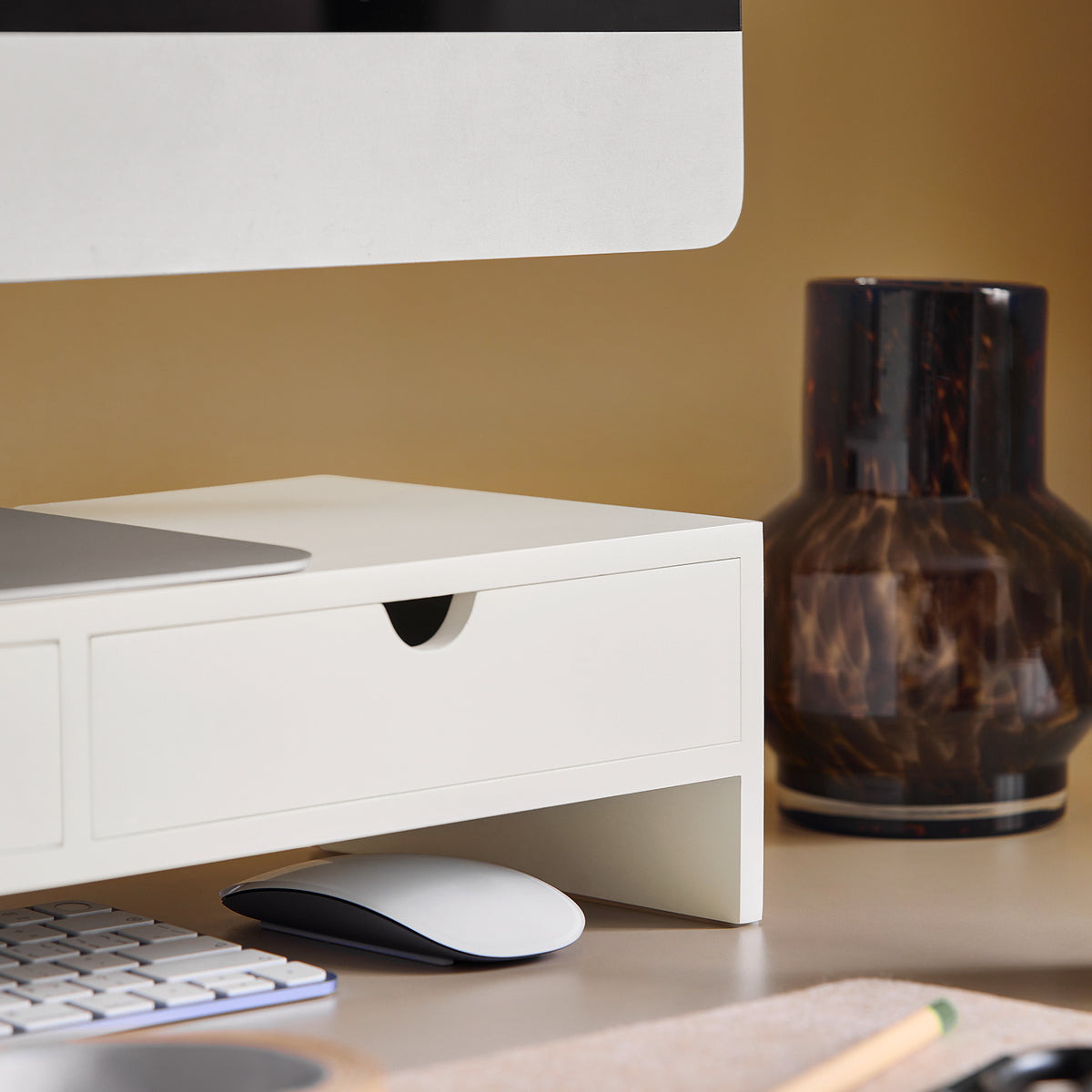 SoBuy BBF02-W Support Écran PC Rehausseur Ecran PC Bureau avec 2 Tiroirs et Rangement Support Moniteur Universel pour Ordinateur Portable ou Écran Blanc 47x18x11cm