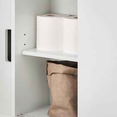 SoBuy BZR02-W Meuble Salle de Bain à Roulettes avec 2 Portes Coulissantes – L70×P20×H71 cm, Charge 30 kg, MDF E1, Blanc