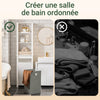 SoBuy BZR102-W Colonne Salle de Bain avec 3 Étagères et Sac à Linge Amovible – L45×P35×H171 cm, Charge 40 kg, Blanc
