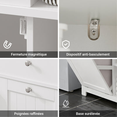 SoBuy BZR104-W Colonne Salle de Bain avec Panier à Linge Intégré – 6 Étagères Réglables, 2 Tiroirs, Gain de Place 171 cm, Blanc