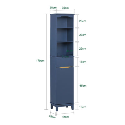 SoBuy BZR112-B Colonne de Salle de Bain Bleue – 3 Niches, 1 Tiroir et 1 Porte, 35 × 30 × 170 cm