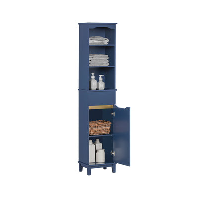 SoBuy BZR112-B Meuble Salle de Bain Colonne Rangement avec 3 Étagères Ouvertes, Armoire avec Porte et Tiroir Petit Meuble de 