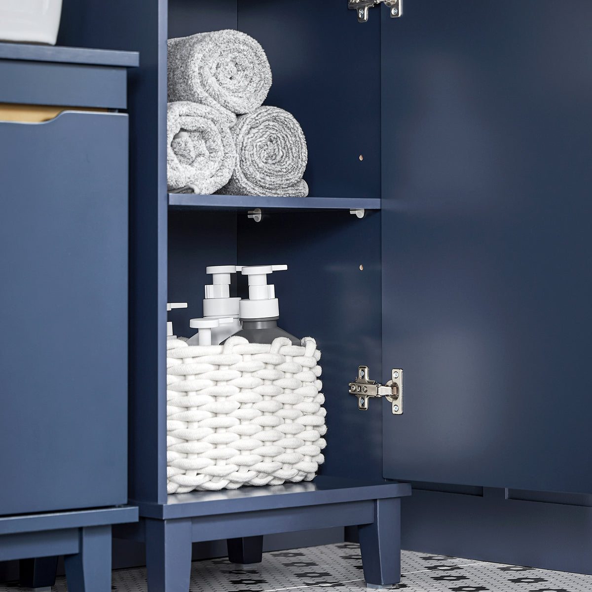 SoBuy BZR112-B Colonne de Salle de Bain Bleue – 3 Niches, 1 Tiroir et 1 Porte, 35 × 30 × 170 cm