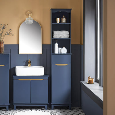 SoBuy BZR112-B Colonne de Salle de Bain Bleue – 3 Niches, 1 Tiroir et 1 Porte, 35 × 30 × 170 cm