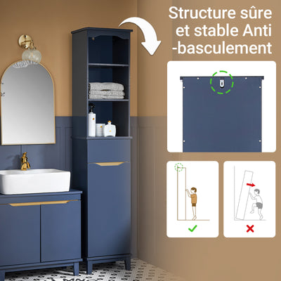SoBuy BZR112-B Colonne de Salle de Bain Bleue – 3 Niches, 1 Tiroir et 1 Porte, 35 × 30 × 170 cm