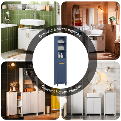 SoBuy BZR112-B Colonne de Salle de Bain Bleue – 3 Niches, 1 Tiroir et 1 Porte, 35 × 30 × 170 cm