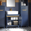 SoBuy BZR113-B Meuble sous-Lavabo Bleu Foncé 60 cm avec 2 Portes, Cloison et Pieds en Pin – Profondeur 30 cm, MDF E1, Charge 30 kg