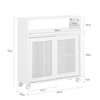 SoBuy BZR119-W Meuble WC à Roulettes avec 2 Portes Coulissantes en Rotin – L65×P20×H70 cm, Charge 35 kg, MDF E1, Blanc