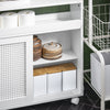 SoBuy BZR119-W Meuble WC à Roulettes avec 2 Portes Coulissantes en Rotin – L65×P20×H70 cm, Charge 35 kg, MDF E1, Blanc