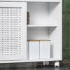 SoBuy BZR119-W Meuble WC à Roulettes avec 2 Portes Coulissantes en Rotin – L65×P20×H70 cm, Charge 35 kg, MDF E1, Blanc