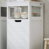 SoBuy BZR122-W Armoire à Linge avec Sac Abattant et Étagère Ouverte – L30×P30×H90 cm, Charge 15 kg, MDF, Blanc