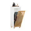 SoBuy BZR126-W Meuble à Linge Salle de Bain avec Panier Amovible – Porte en Bambou, 32×33×85 cm, Blanc