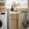 SoBuy BZR126-W Meuble à Linge Salle de Bain avec Panier Amovible – Porte en Bambou, 32×33×85 cm, Blanc