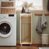 SoBuy BZR126-W Meuble à Linge Salle de Bain avec Panier Amovible – Porte en Bambou, 32×33×85 cm, Blanc