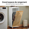 SoBuy BZR126-W Meuble à Linge Salle de Bain avec Panier Amovible – Porte en Bambou, 32×33×85 cm, Blanc
