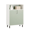 SoBuy BZR138-GR Meuble Bas Salle de Bain Vert et Blanc 87 cm avec 2 Portes, Étagères Réglables et Compartiment Ouvert – Pieds