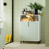 SoBuy BZR138-GR Meuble Bas Salle de Bain Vert et Blanc 87 cm avec 2 Portes, Étagères Réglables et Compartiment Ouvert – Pieds Métal, Charge 45 kg