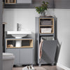 SoBuy BZR146-DG Meuble Bas de Salle de Bain, Meuble Demi-Colonne sur Pied, Placard WC Étroit avec 1 Panier à Linge