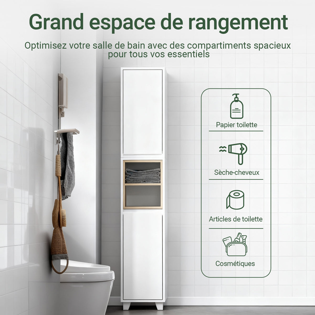 SoBuy BZR147-W Colonne de Salle de Bain 170 cm – Blanc