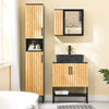 SoBuy BZR202-SCH Meuble sous Lavabo avec Découpe Siphon, Étagère Réglable et Portes en Bambou – L60×P30×H70 cm, MDF E1, Pieds Métal, Noir