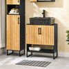 SoBuy BZR202-SCH Meuble sous Lavabo avec Découpe Siphon, Étagère Réglable et Portes en Bambou – L60×P30×H70 cm, MDF E1, Pieds Métal, Noir