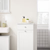 SoBuy BZR21-II-W Meuble Bas Salle de Bain Blanc 90 cm avec Panier à Linge Basculant 2 Compartiments, Tiroir et Étagère – Fermeture Silencieuse, MDF E1
