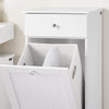 SoBuy BZR21-II-W Meuble Bas Salle de Bain Blanc 90 cm avec Panier à Linge Basculant 2 Compartiments, Tiroir et Étagère – Fermeture Silencieuse, MDF E1
