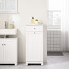 SoBuy BZR21-II-W Meuble Bas Salle de Bain Blanc 90 cm avec Panier à Linge Basculant 2 Compartiments, Tiroir et Étagère – Fermeture Silencieuse, MDF E1