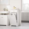 SoBuy BZR21-II-W Meuble Bas Salle de Bain Blanc 90 cm avec Panier à Linge Basculant 2 Compartiments, Tiroir et Étagère – Fermeture Silencieuse, MDF E1