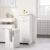 SoBuy BZR21-II-W Meuble Bas Salle de Bain Blanc 90 cm avec Panier à Linge Basculant 2 Compartiments, Tiroir et Étagère – Fermeture Silencieuse, MDF E1