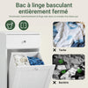 SoBuy BZR21-II-W Meuble Bas Salle de Bain Blanc 90 cm avec Panier à Linge Basculant 2 Compartiments, Tiroir et Étagère – Fermeture Silencieuse, MDF E1
