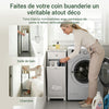 SoBuy BZR21-II-W Meuble Bas Salle de Bain Blanc 90 cm avec Panier à Linge Basculant 2 Compartiments, Tiroir et Étagère – Fermeture Silencieuse, MDF E1